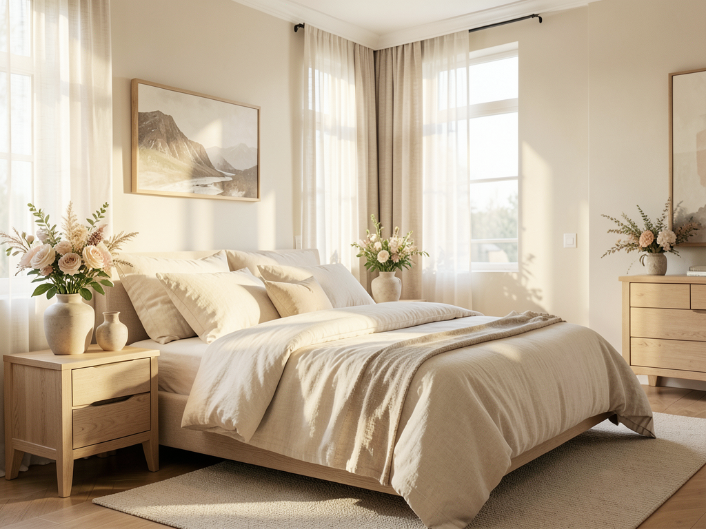 bright airy luxury bedroom with warm neutral tones cream and beige palette soft linen bedding with a5zdzasepq9pqoo45s1u 0