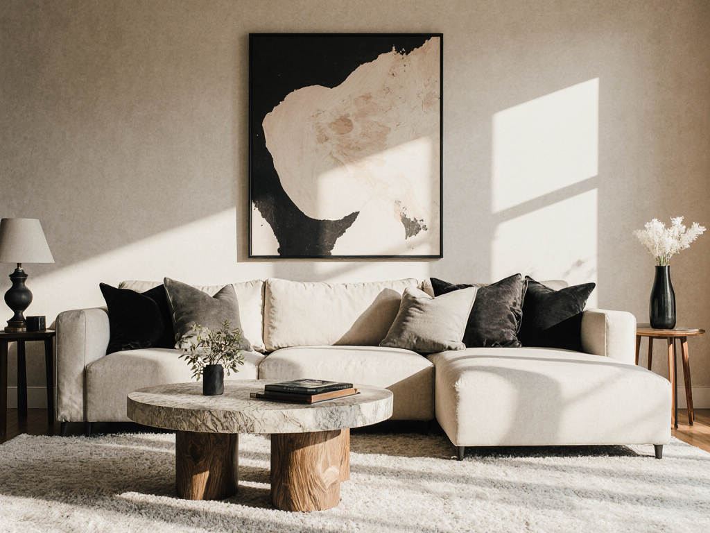 high end luxury modern farmhouse luxury living room with warm neutral tones and strong light and da wf35tpfpx7yu9uzivrms 1