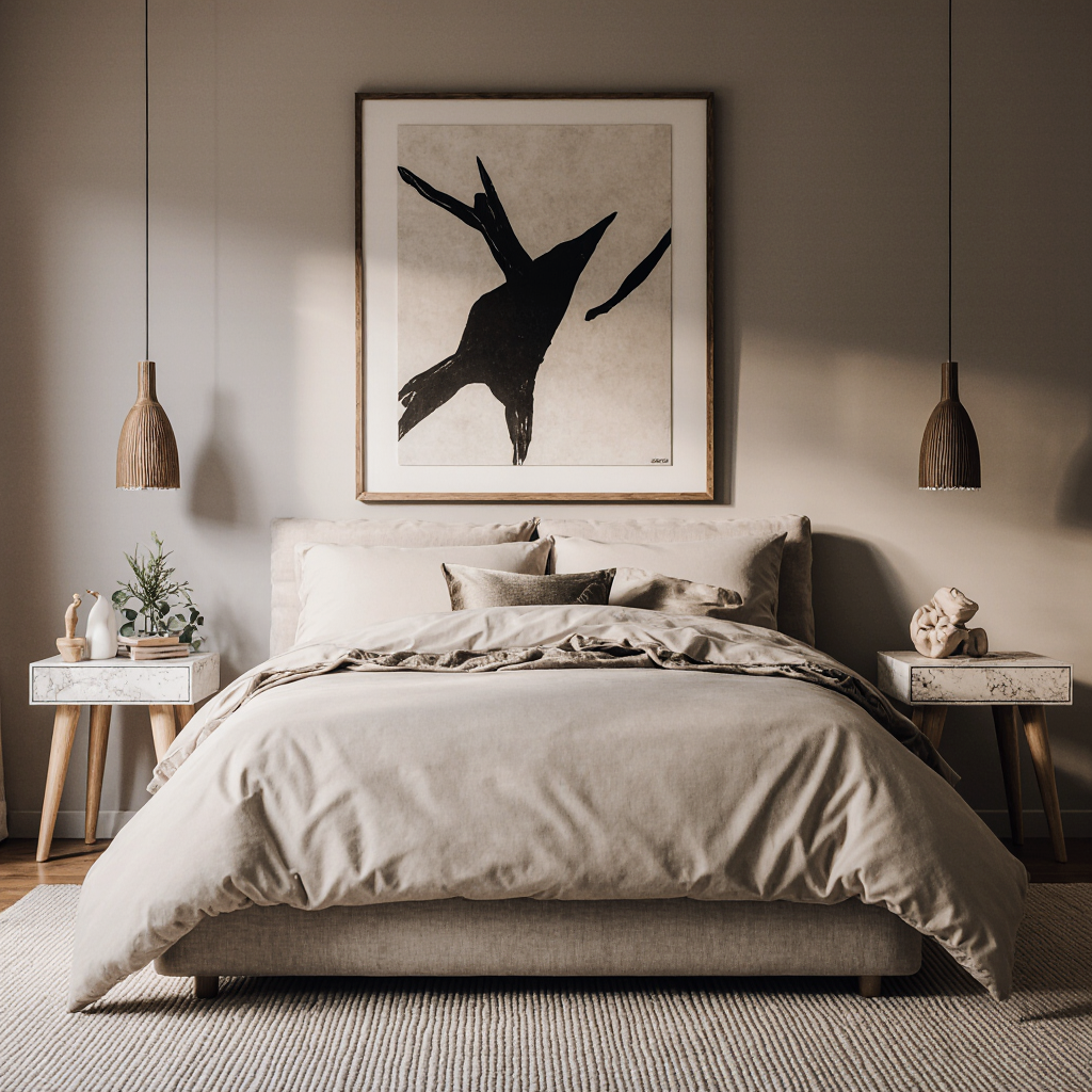 Home high end modern bedroom with warm and dark neutral palette cream upholstered bed plush layered bedd ycajzaq1mi9sux9z5my3 0