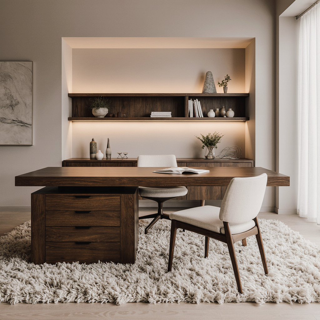 high end modern executive home office with warm neutral tones large statement desk in rich walnut w 9j8kvu8w968m0dsfgt1o 1