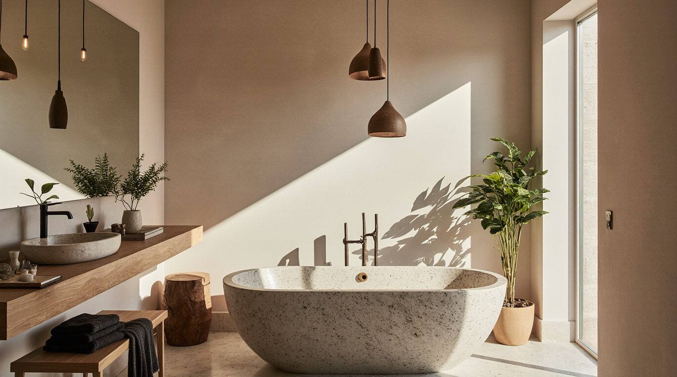 luxury organic modern bathroom earthy warm palette of beige taupe and mushroom natural stone freest v6bohh0wctkwqcl5pjkt 0