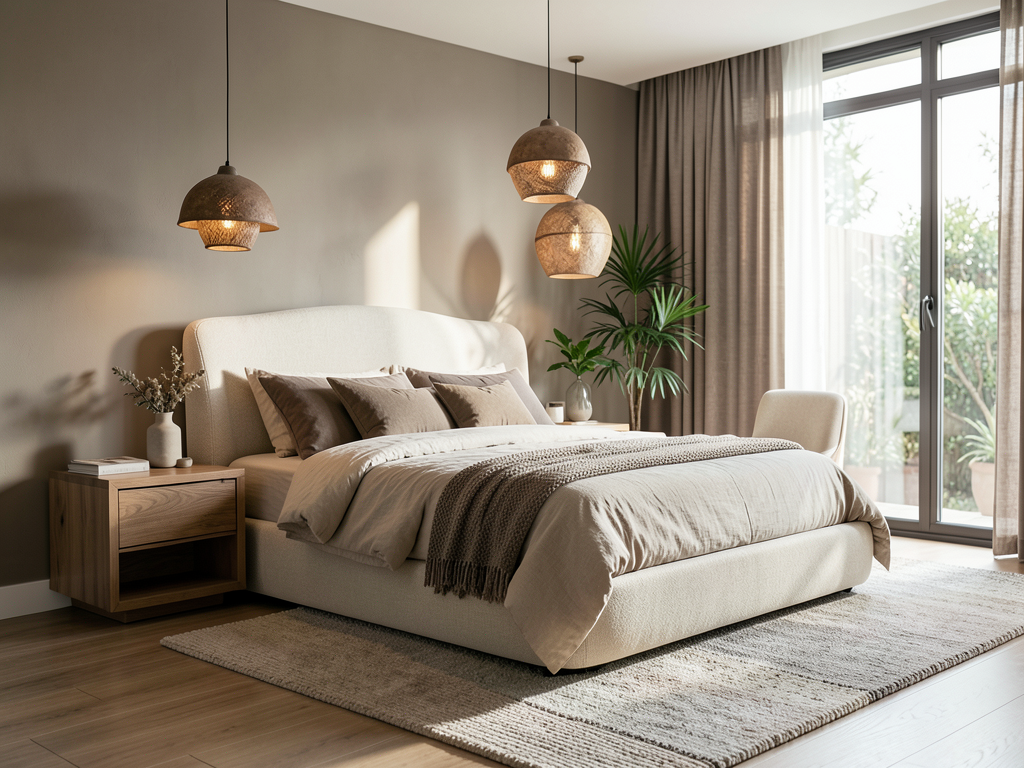 luxury organic modern bedroom neutral earthy tones of mushroom taupe and cream curved upholstered b 692oxhivkogrhur9cvtj 0